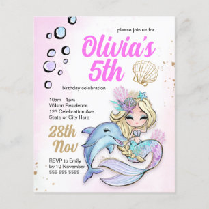 Mermaid under the Zee Birthday Budget Invitation Flyer