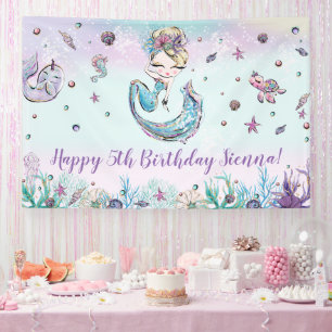 Mermaid under the Zee Birthday Party Backdrop Spandoek