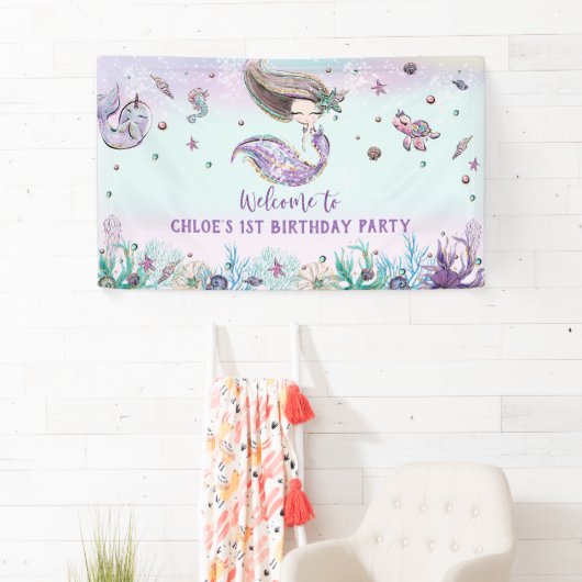 Mermaid under the Zee Birthday Party Backdrop Spandoek (Insitu)