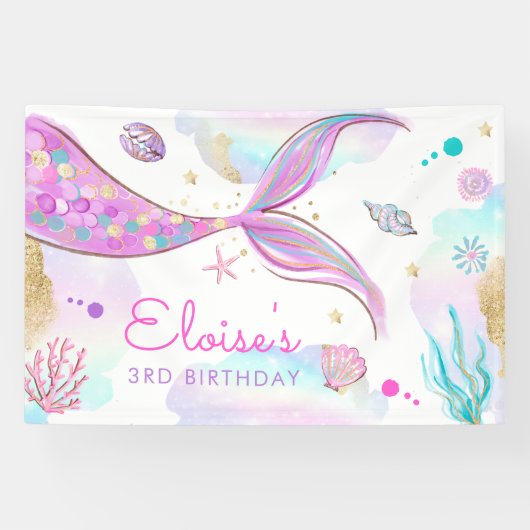 Mermaid under the Zee Birthday Party Welcome Spandoek (Horizontaal)