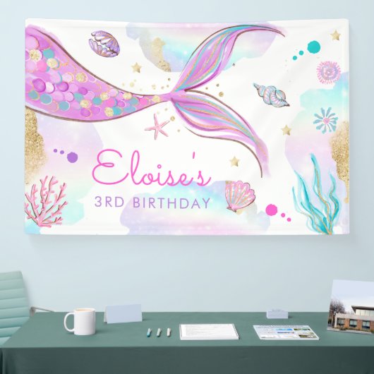 Mermaid under the Zee Birthday Party Welcome Spandoek (Beurs)