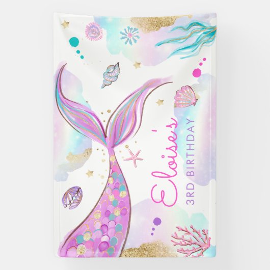 Mermaid under the Zee Birthday Party Welcome Spandoek (Verticaal)