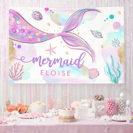 Mermaid under the Zee Birthday Party Welcome Spandoek (Feest)
