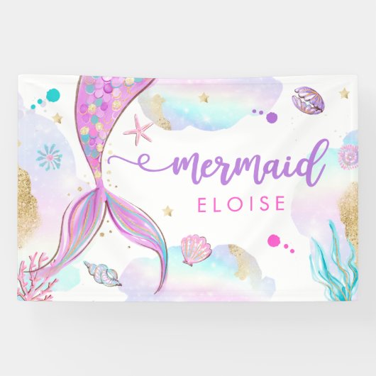 Mermaid under the Zee Birthday Party Welcome Spandoek (Horizontaal)