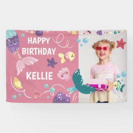 Mermaid under the Zee Girl Birthday Foto achtergro Spandoek