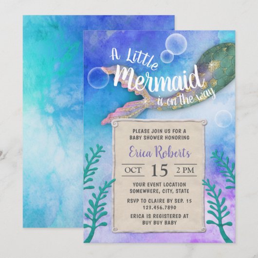 Mermaid under the Zee Princess Baby shower Kaart (Voorkant / Achterkant)