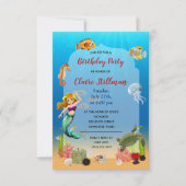 Mermaid under Zee Adventure Birthday Party Invite Kaart (Voorkant)