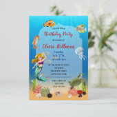 Mermaid under Zee Adventure Birthday Party Invite Kaart (Staand voorkant)