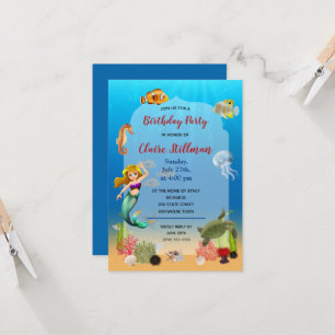 Mermaid under Zee Adventure Birthday Party Invite Kaart