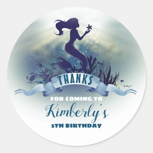 Mermaid under Zee Bedankt Ronde Sticker (Voorkant)