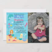 Mermaid under Zee Birthday Photo Invitation Kaart (Voorkant)