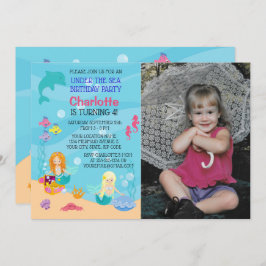 Mermaid under Zee Birthday Photo Invitation Kaart