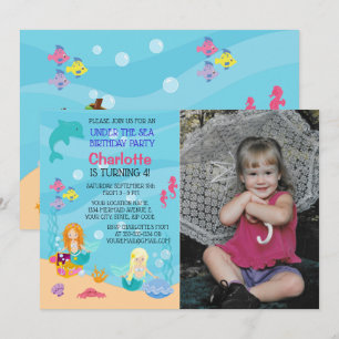 Mermaid under Zee Birthday Photo Invitation Kaart