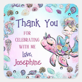 Mermaid under Zee Girl Birthday Dank je cadeau Vierkante Sticker
