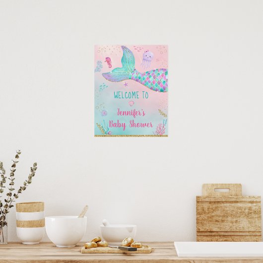 Mermaid under Zee Gold Baby shower Welcome Poster (Keuken)