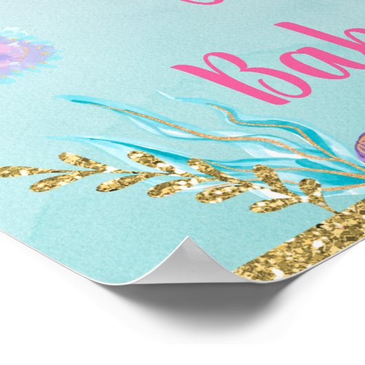 Mermaid under Zee Gold Baby shower Welcome Poster (Hoek)