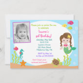 Mermaid under Zee Photo Birthday Invitation Kaart (Voorkant)