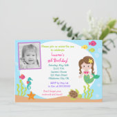 Mermaid under Zee Photo Birthday Invitation Kaart (Staand voorkant)