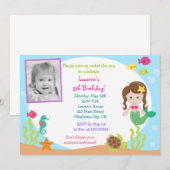 Mermaid under Zee Photo Birthday Invitation Kaart (Voorkant / Achterkant)