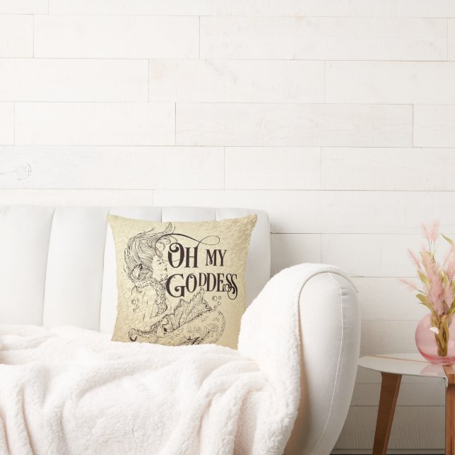 Mermaid Underwater Zee Goddess Brown Sierkussen (Bank)