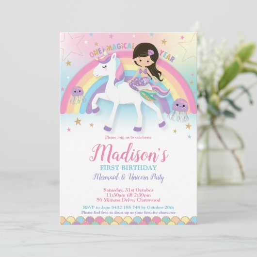 Mermaid Unicorn 1e verjaardag Kaart (Staand voorkant)