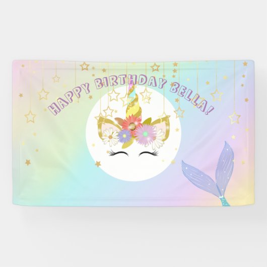 Mermaid Unicorn Birthday Banner (Horizontaal)