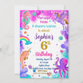 Mermaid & Unicorn Birthday Invitation Magic Party Kaart (Voorkant)