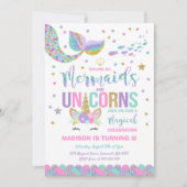 Mermaid & Unicorn Birthday Invitation Magic Party Kaart (Voorkant)