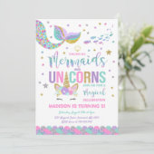 Mermaid & Unicorn Birthday Invitation Magic Party Kaart (Staand voorkant)