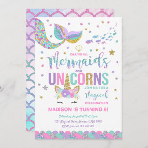Mermaid & Unicorn Birthday Invitation Magic Party Kaart