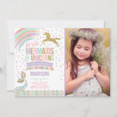 Mermaid & Unicorn Birthday Invitation Magic Party Kaart (Voorkant)