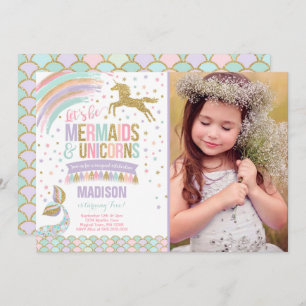 Mermaid & Unicorn Birthday Invitation Magic Party Kaart