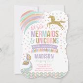Mermaid & Unicorn Birthday Invitation Magic Party Kaart (Voorkant)