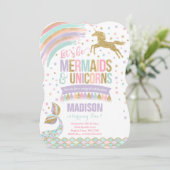 Mermaid & Unicorn Birthday Invitation Magic Party Kaart (Staand voorkant)