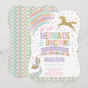 Mermaid & Unicorn Birthday Invitation Magic Party Kaart