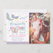 Mermaid & Unicorn Birthday Invitation Magic Party Kaart (Voorkant)