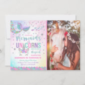 Mermaid & Unicorn Birthday Invitation Magic Party Kaart (Voorkant)