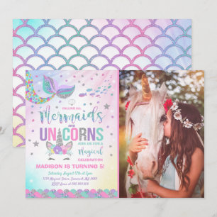 Mermaid & Unicorn Birthday Invitation Magic Party Kaart