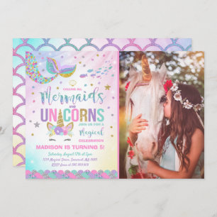 Mermaid & Unicorn Birthday Invitation Magic Party Kaart