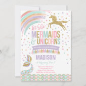 Mermaid & Unicorn Birthday Invitation Magic Party Kaart (Voorkant)