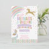 Mermaid & Unicorn Birthday Invitation Magic Party Kaart (Staand voorkant)