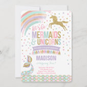Mermaid & Unicorn Birthday Invitation Magic Party Kaart (Voorkant)