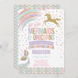 Mermaid & Unicorn Birthday Invitation Magic Party Kaart