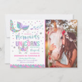 Mermaid & Unicorn Birthday Invitation Magic Party Kaart (Voorkant)