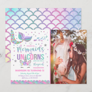 Mermaid & Unicorn Birthday Invitation Magic Party Kaart