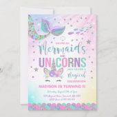 Mermaid & Unicorn Birthday Invitation Magic Party Kaart (Voorkant)