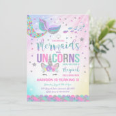 Mermaid & Unicorn Birthday Invitation Magic Party Kaart (Staand voorkant)