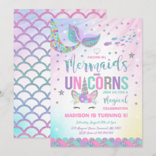 Mermaid & Unicorn Birthday Invitation Magic Party Kaart