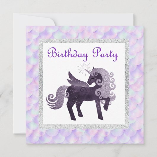 Mermaid unicorn BIRTHDAY PARTIJ INVITATIE PAARS Kaart (Voorkant)