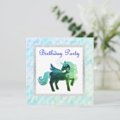 Mermaid unicorn BIRTHDAY PARTY INVITATION Green Kaart (Staand voorkant)